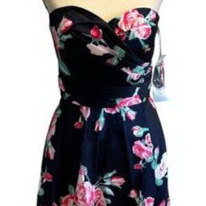 May Queen Navy Blue Strapless Floral Mini Dress